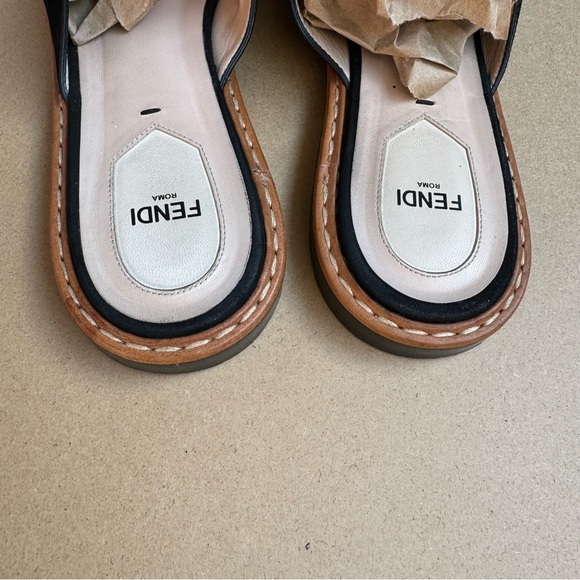 Authentic Fendi Black Suede And Python Cut Out Flat Sandals size 41 - Picture 9 of 10